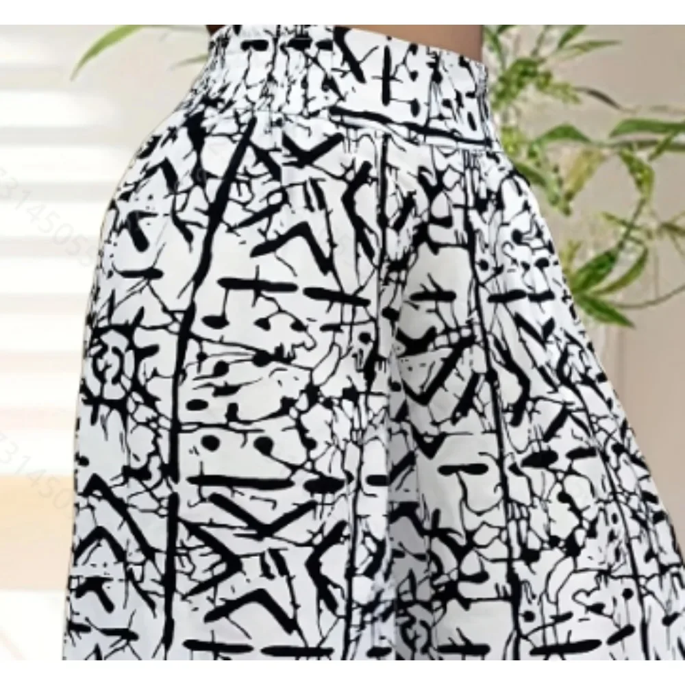 حجم كبير 1XL-5XL المرأة الرباط عالية الخصر المطبوعة بنطال ذو قصة أرجل واسعة أنثى عادية أنيقة فضفاضة طويلة بنطلون