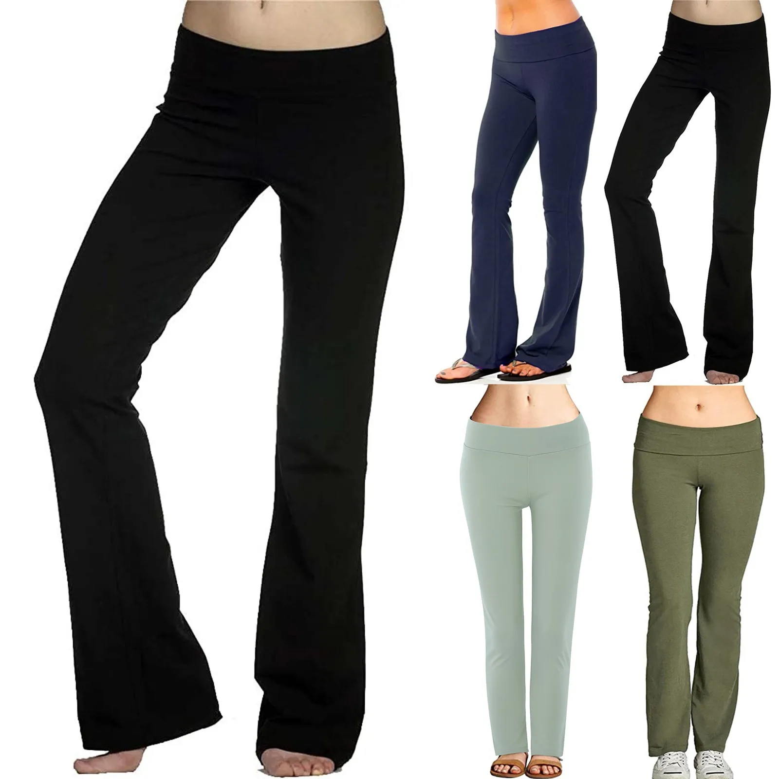 Mallas de Yoga de longitud completa para mujer, pantalones deportivos activos, pantalones acampanados elásticos de cintura alta, levantamiento de cadera, Fitness, correr, Color sólido