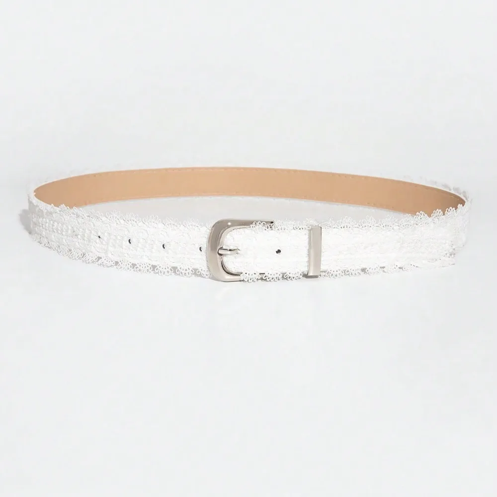 Seasonal Commuting Denim Paired with Fashionable White Lace Lace Women's Decorative Belt, Summer Beach Style Women's Belt