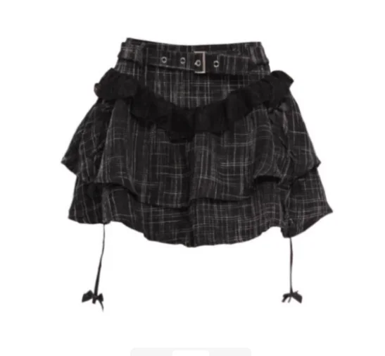 Primavera Autunno Dolce Fresco Plaid Splicing Y2k Sottocultura Gonna Street Girl Versatile Riduzione dell'età Moda Torta di pizzo Gonne corte