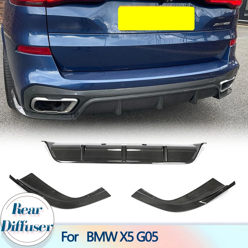 3PCS Car Rear Bumper Diffuser Lip Spoiler for BMW X5 G05 M Sport 2019 2020 Carbon Fiber Racing Rear Diffuser Body Kit