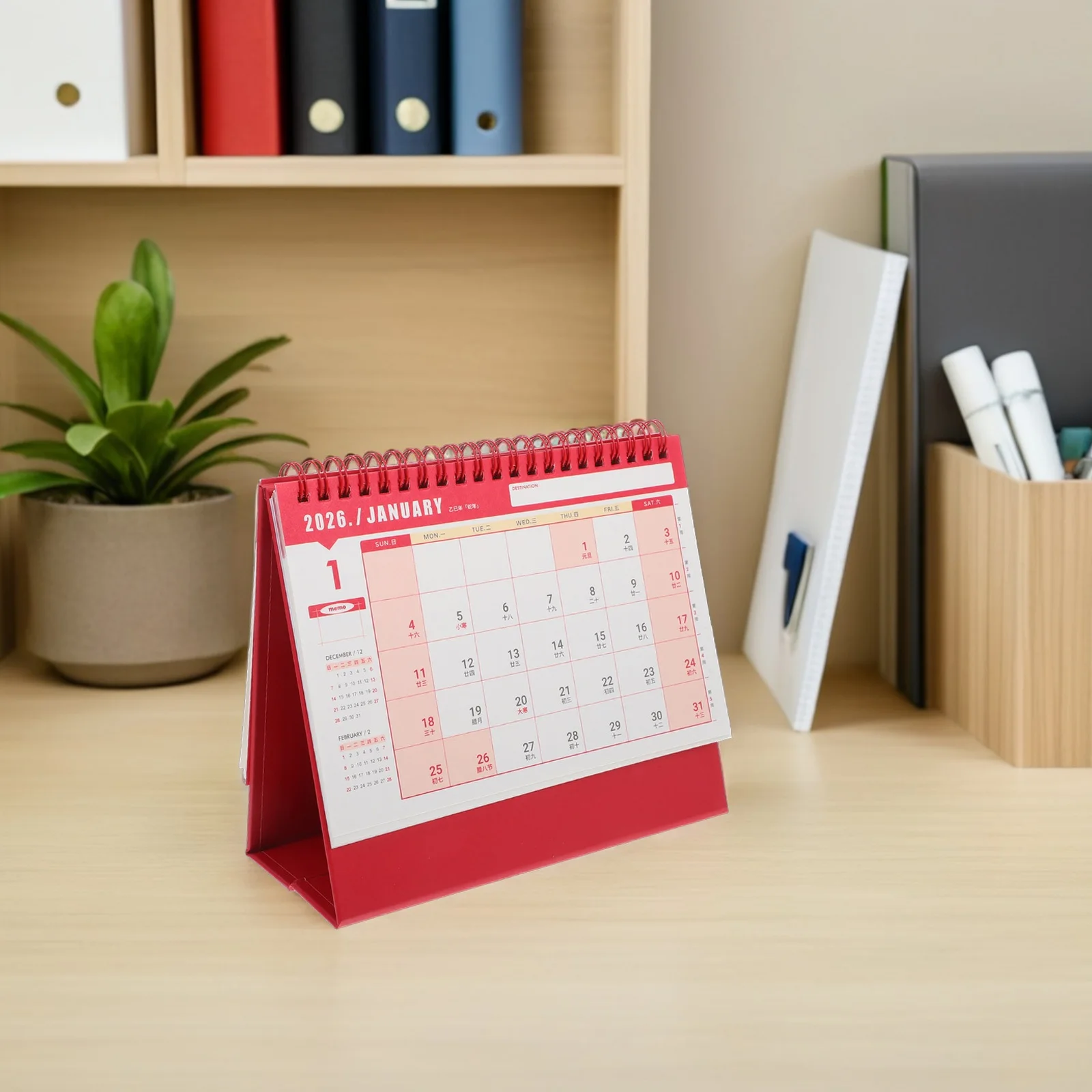 Small Desktop Calendar 2026 Twin Wire Binding Monthly Planner Minimalist Design for Office Home School Mini Calendar Notepad