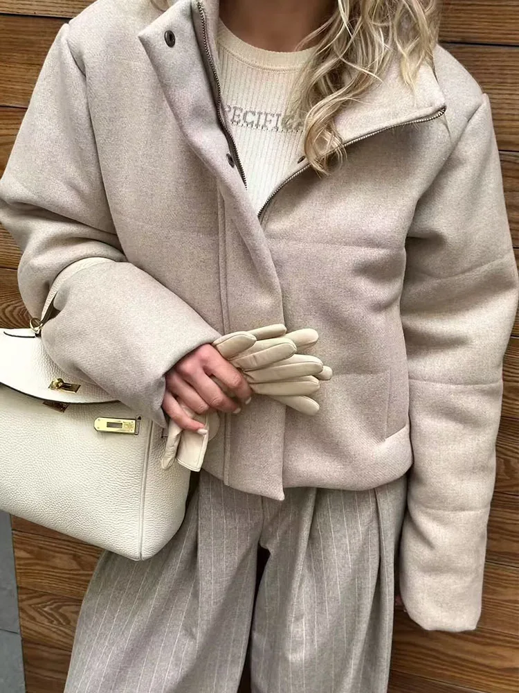 

Женская универсальная утепленная хлопковая куртка с воротником-стойкой, повседневная теплая куртка с длинными рукавами в уличном стиле