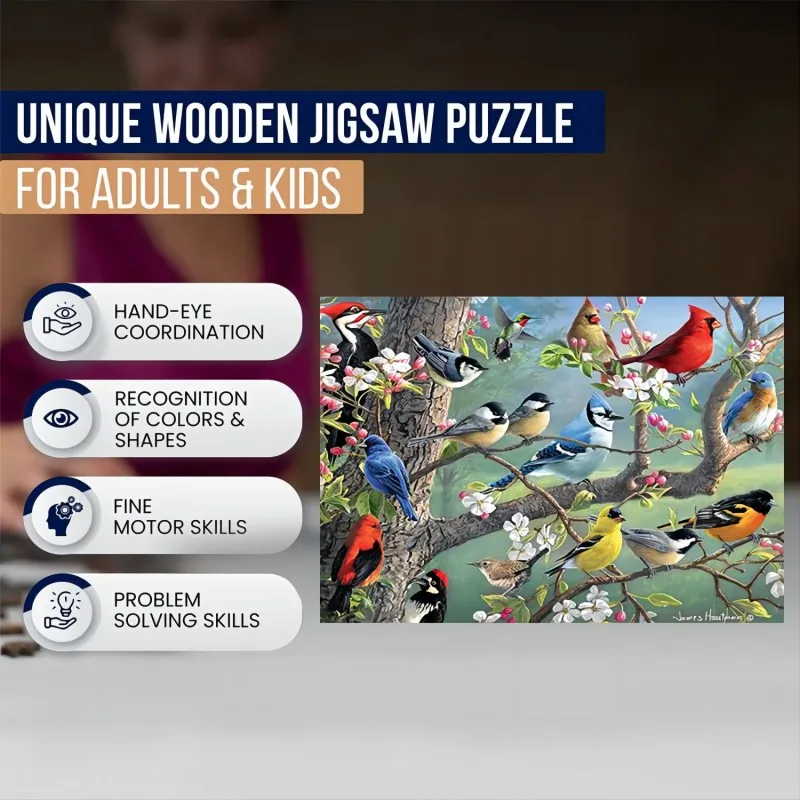 Bird Flock Wooden Jigsaw Puzzle Art, Unique Animal Shaped Pieces, DIY Leisure Game Fun Toy Gift Suitable Family Friends