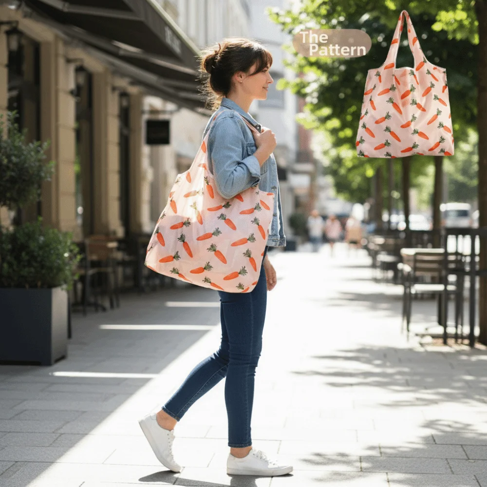 Large Size Folding Shopping Bag Washable Cloth Portable Reusable Shopping Bag Printed Design Foldable Grocery Bag for Storage