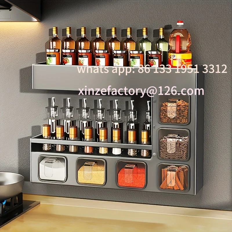 Customizable Wall-Mounted Metal Spice Rack with 6 Seasoning Boxes-Space-Saving Kitchen Organizer for Bottles,Jars,and Containers
