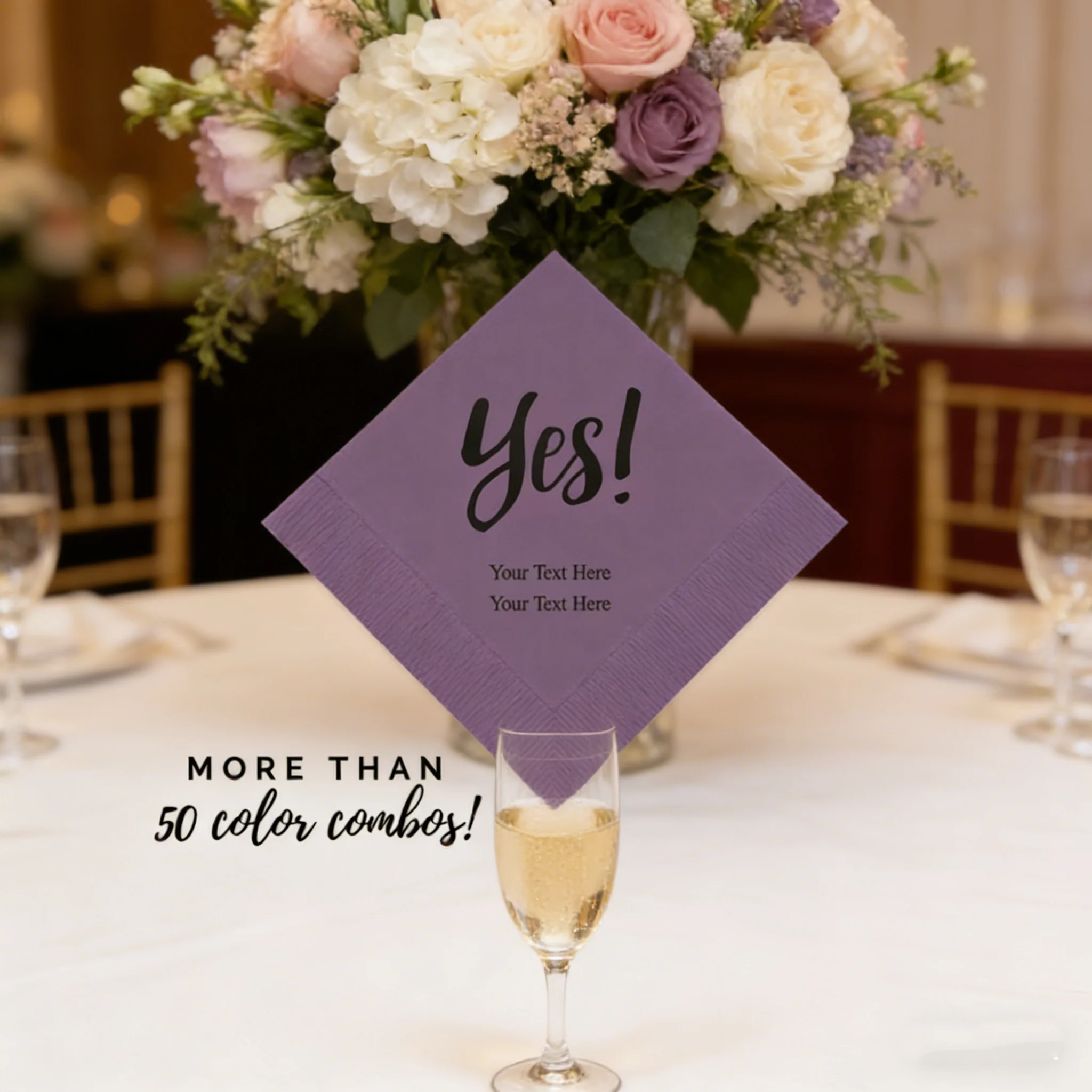 

50pcs Custom Yes! Printed Engagement Party Napkins, Personalized Bridal Shower Cocktail Luncheon Paper Napkins