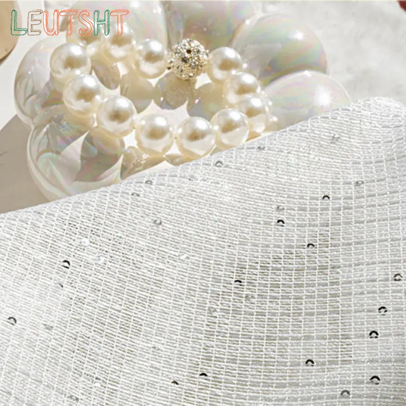 French Curtain for Living Room Bedroom Small Fragrant Wind White Tulle Light and Impermeable Sequined Window Screen Light Luxury