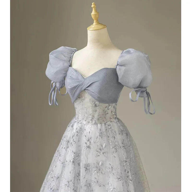 Evening Dress Women's 2025 Summer New Style Simple Fashion Trendy Bubble Sleeves Graduation Host Elegant Banquet Dress