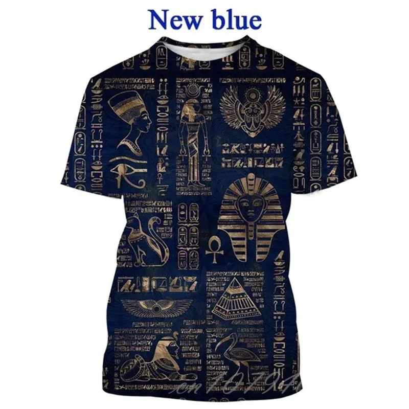 Ancient Egyptian Text 3D Printing T-shirt Pharaoh\'s Eye Egyptian Mural Creative Casual Short-sleeved Tshirt Tees Mens Clothing