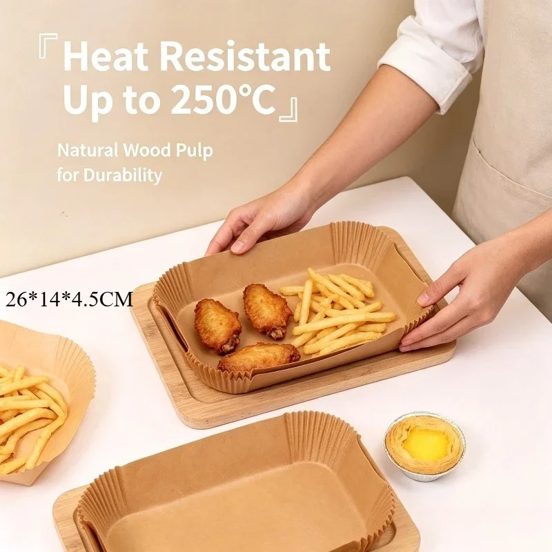 Rectangle Air Fryer Liners - Food Grade Parchment Paper Non-stick Oil-proof Disposable Baking Paper Tray for Kitchen Cooking