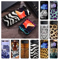 Matte Phone Case For Samsung Galaxy Z Flip6 5G Flip5 Flip4 Flip3 ZFlip 6 3 4 5 Tiger Leopard Print Hard Black Cover