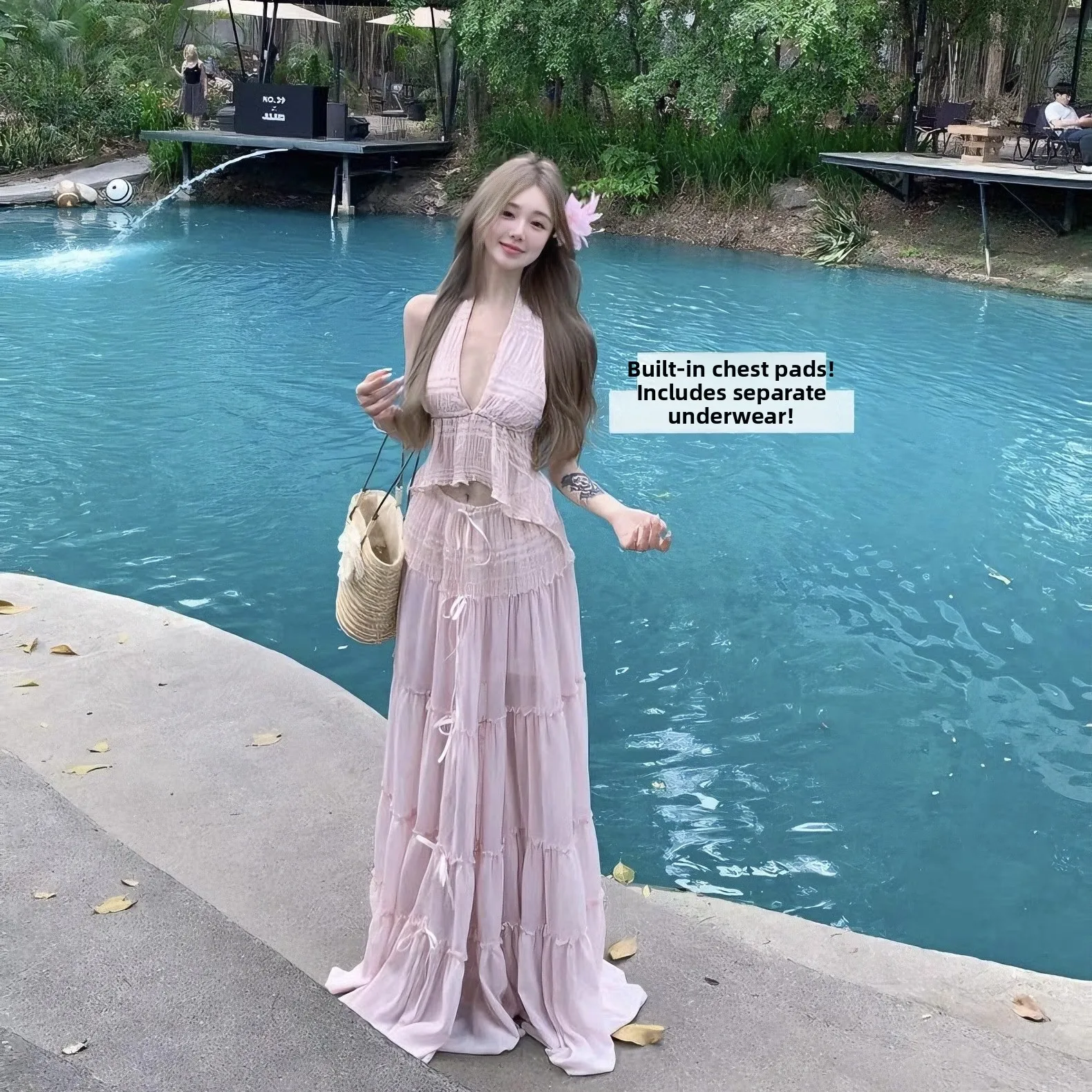 

Sexy Bikini Swimsuit Tee-piece Set Ne Hanging Beach Vaion Long Skirt Swimwear SVO Pure Desire Summer Sports Fitn