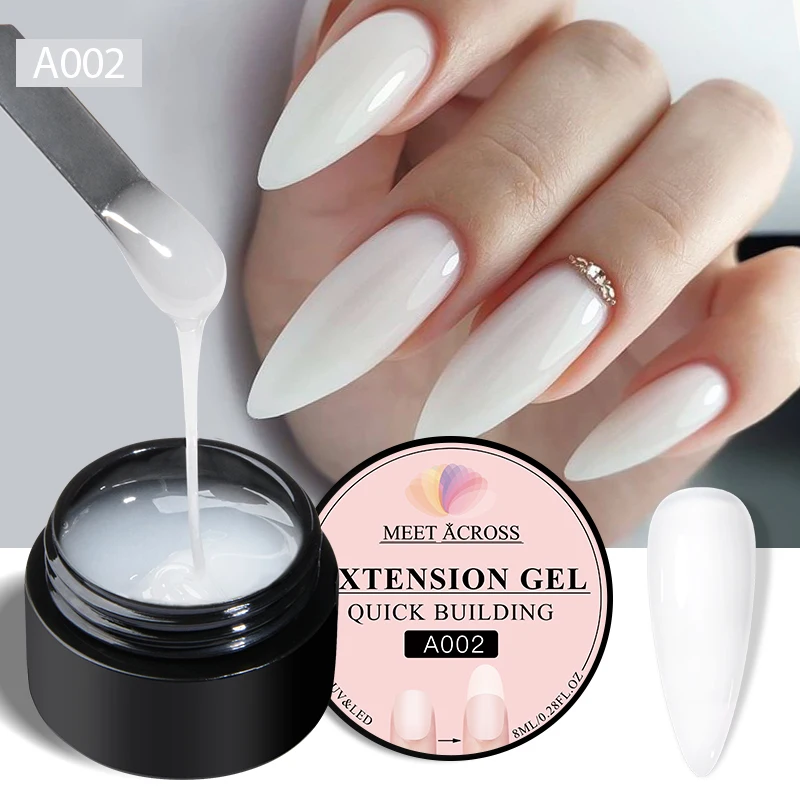 MEET ACROSS Nude Pink Quick Extensions Gel White Construct Gel Nail Polish Semi Permanent Nail Extend Auroras Glitter Gel Polish