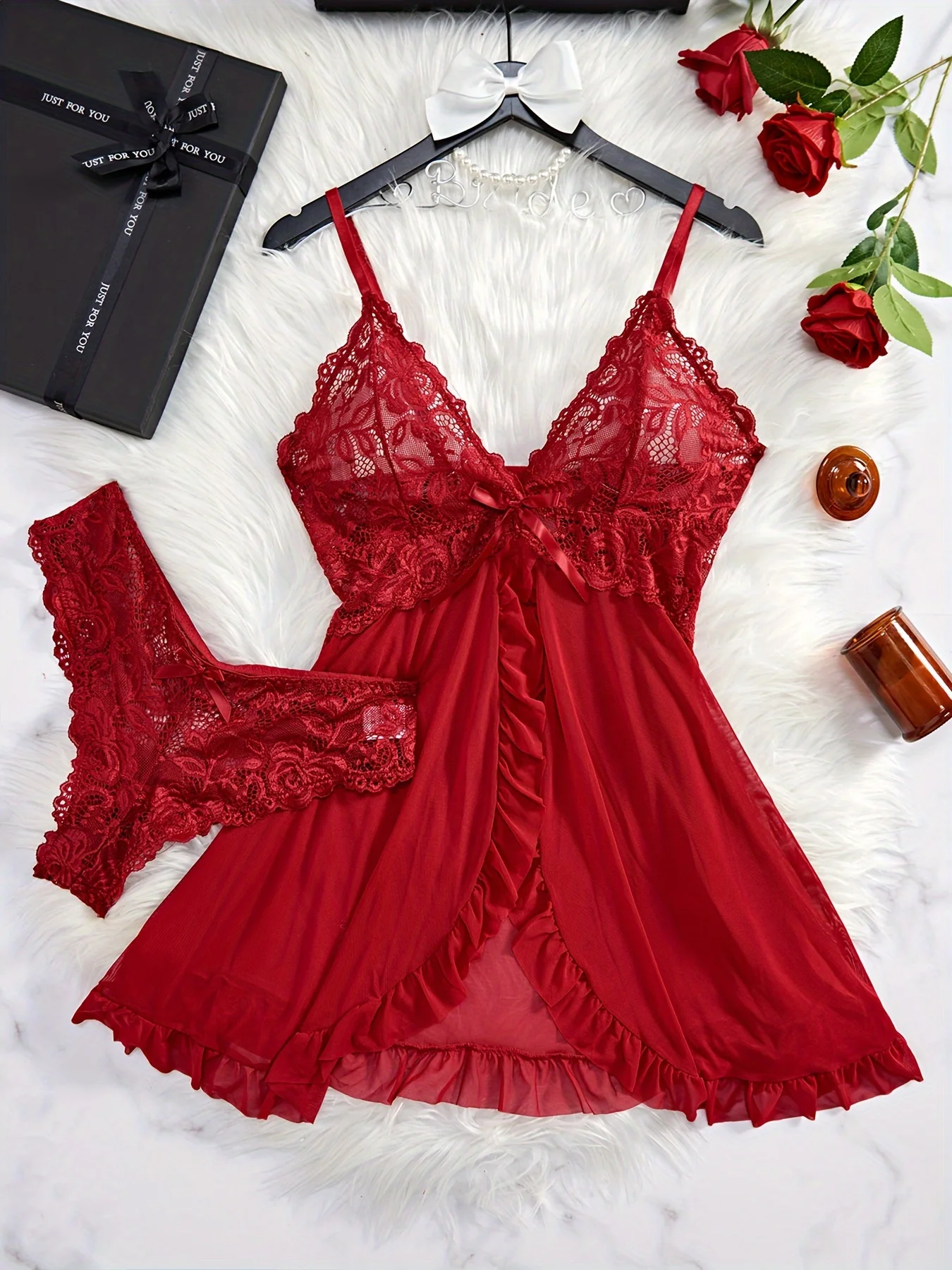 

Lace Lingerie Set Women's Sexy Babydoll Chemise Romantic Ruffle Nightgown Delicate Panty Set New Hot Fashion Gift Luxuriou