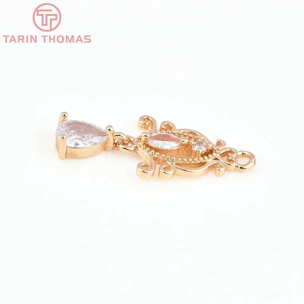 (7779) 6PCS 11.5x27MM 24K Gold Color Brass with Zircon Auspicious Knot Charms Pendants High Quality DIY Jewelry Findings