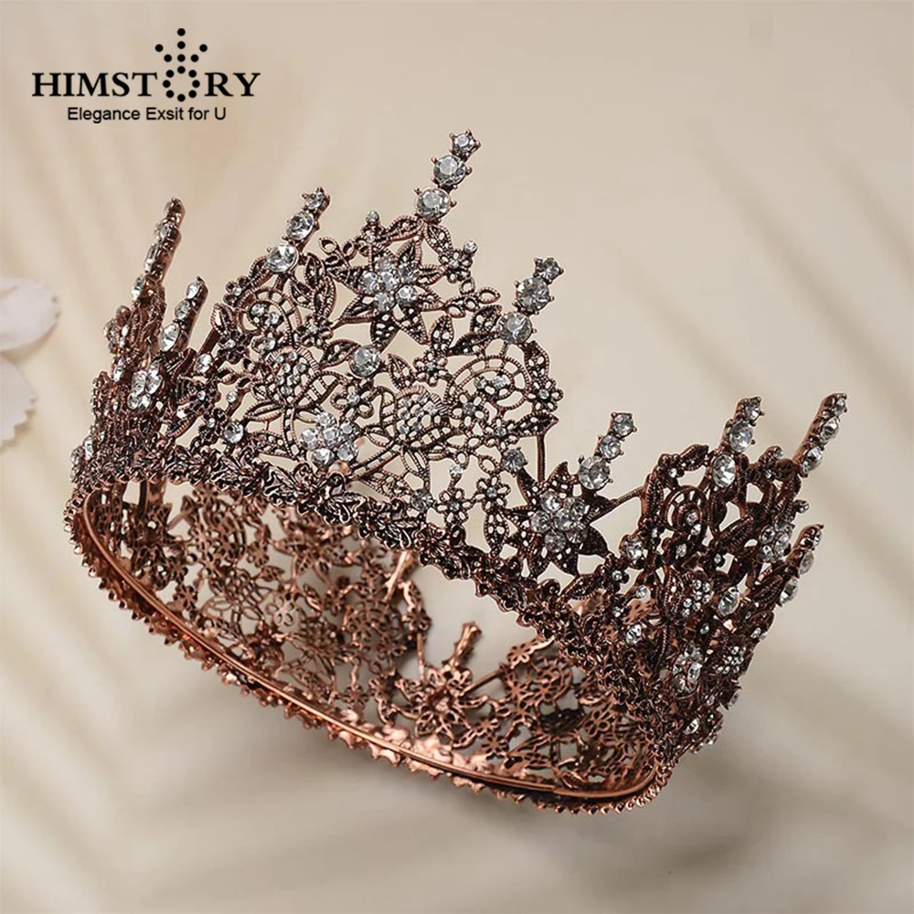 

HIMSTORY Retro Round Wedding Bridal Hair Crown New Crystal Headdress Accessories Tiaras