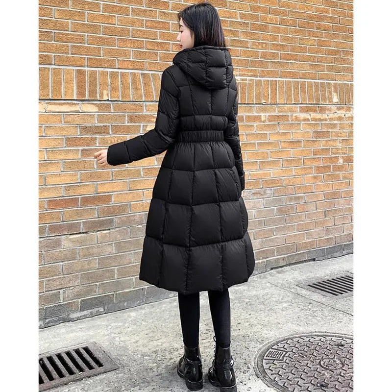 Mode Unten Baumwolle Mantel Weibliche 2026 Neue Winter Taille Lange Baumwolle Gefütterte Jacke Frauen Parkas Verdickt Outwear Mit Kapuze Over