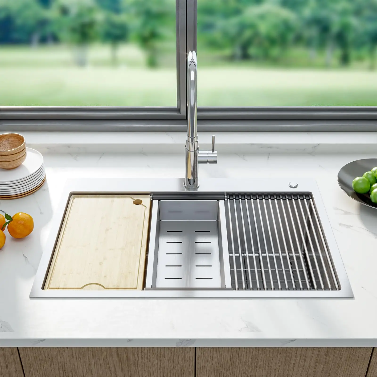30 Inch 16 Gauge Kitchen Sink Single Bowl Workstation