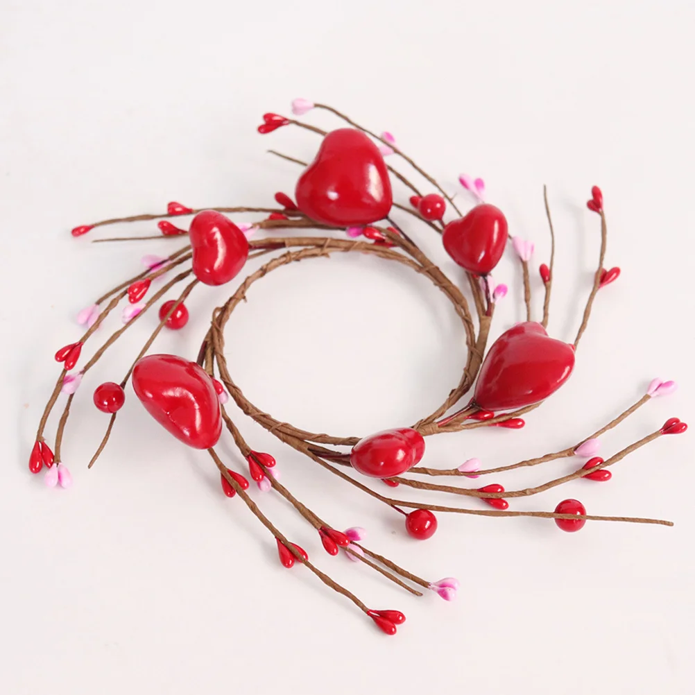 

2Pcs Ring Wreath with Red Berries and Hearts Holiday Holders for Romantic Dinner Home Decor Winter Celebration