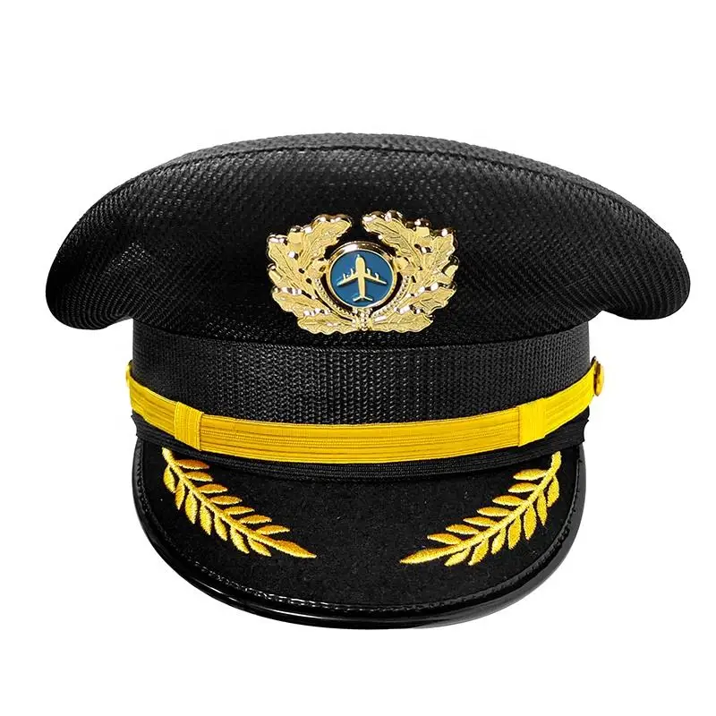 Unisex Summer Officer Mesh Black Security Hat Peaked Cap Protocol Etiquette Hat Breathable Performance Aviation Captain Headgear