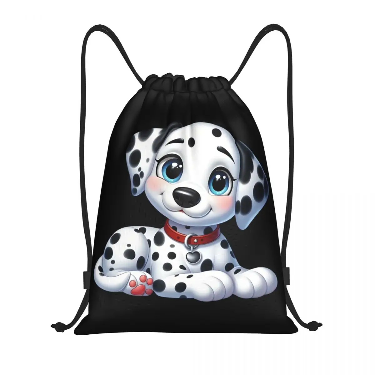Fondo de corazón de dálmatas personalizado, bolsas con cordón para perro bonito, mochila ligera de almacenamiento para gimnasio y deportes con perro de dibujos animados para hombres y mujeres