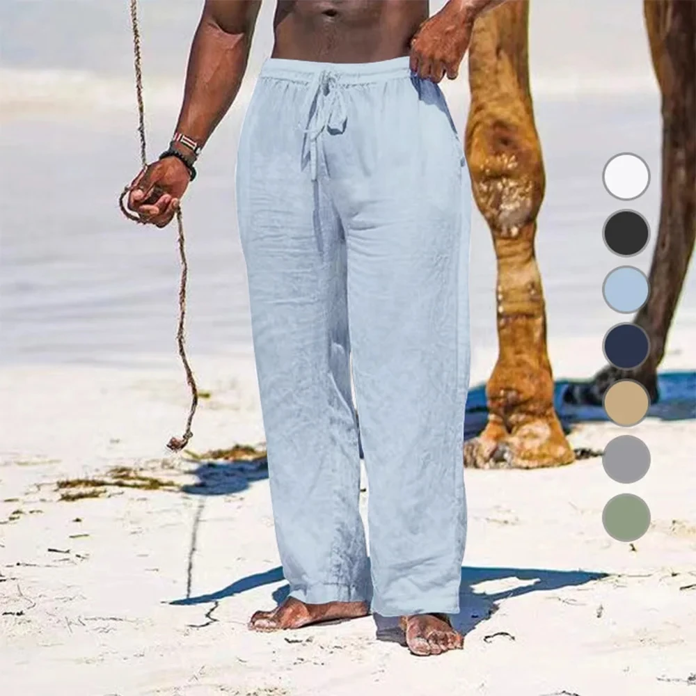 

Men's Poly Linen Pants Loose Cool Casual Long Pants Elastic Waist Long Pant Casual Large Size Streetwear Lightweight Trousers