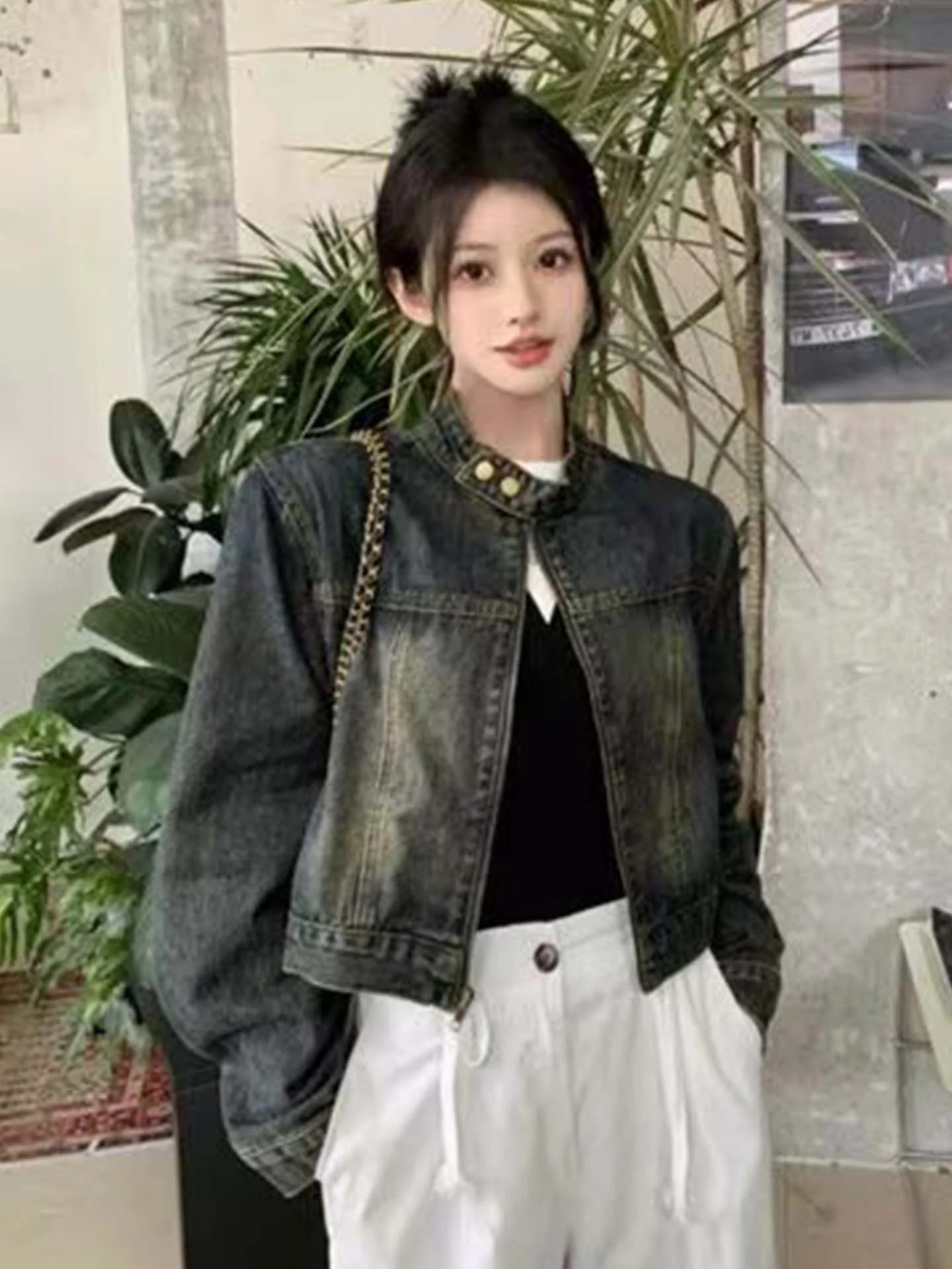 

Джинсовая куртка на молнии в стиле ретро, женская свободная длинная куртка Sve ort Sle Faion, повседневный однотонный осенний топ, Новое поступление