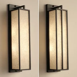 New Chinese Style Wall Lamp Simple Living Room Bedroom Bedside Lamp Villa Stairs Corridor Iron Art Linen Cloth Cover Wall Light