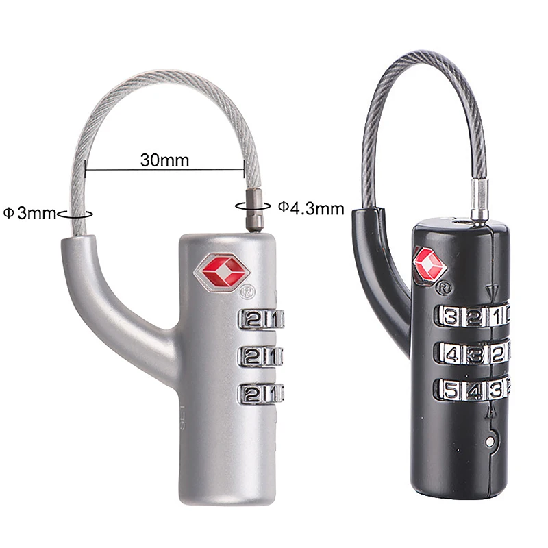 Portable Security TSA Customs Lock Overseas Customs Clearance Trolley Luggage Suitcase Backpack Password Padlock Steel Cable