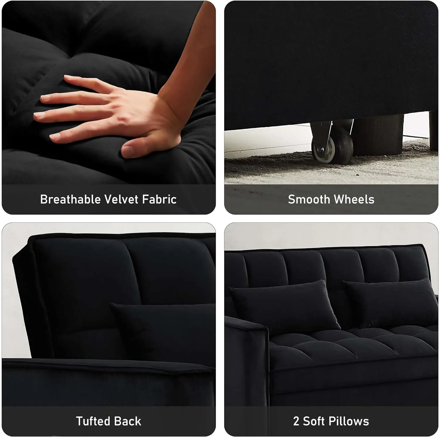 Cumkea Converteerbare Bank 3-In-1 Multifunctioneel Fluwelen Uitklapbed, 55 ''Loveseat Chaise Lounge Met