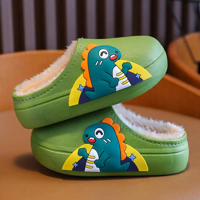 

Children's Fce Lined Dinosaur Slippers Anti-Slip Home Cotton Slippers Boys Girls Cute Dinosaur Baby Booties Comfortable Soft