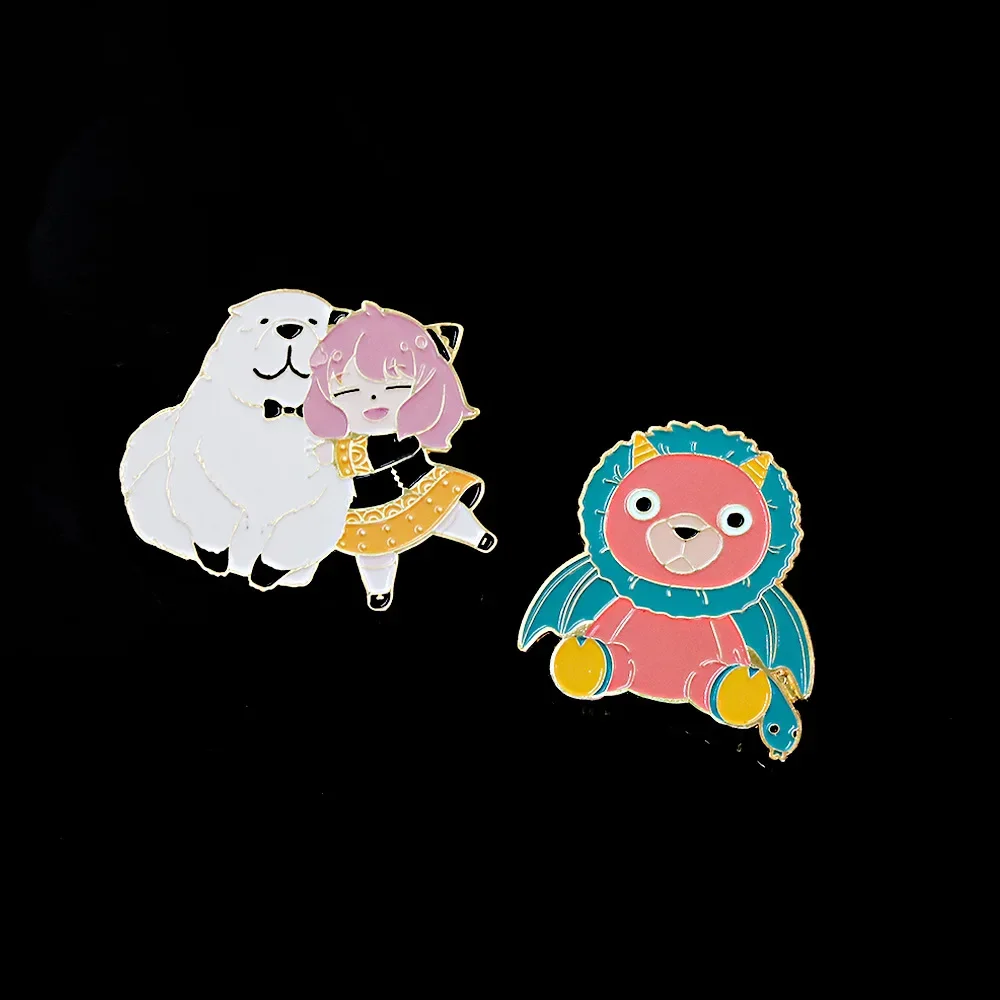 2pcs/Anya Forger Brooch Bond Bear Doll Metal Badge Cute Manga Girl Adorable Exclusive Design Backpack Decor Collection