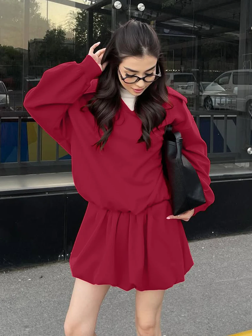 

Marthaqiqi Winter Women'S Sleepwear Set Sexy Turn-Down Collar Pajamas Long Sleeve Nightgowns Skirts Casual Ladies Nightwear Suit