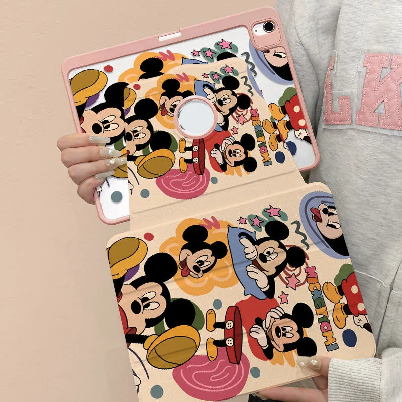 

Cute Mickey Smart Tablet Case For iPad 10th Generation 2022 8th 9th Air 3 4 5 6 11 Inch Pro 2018 Rotation With Pen Holder Cover