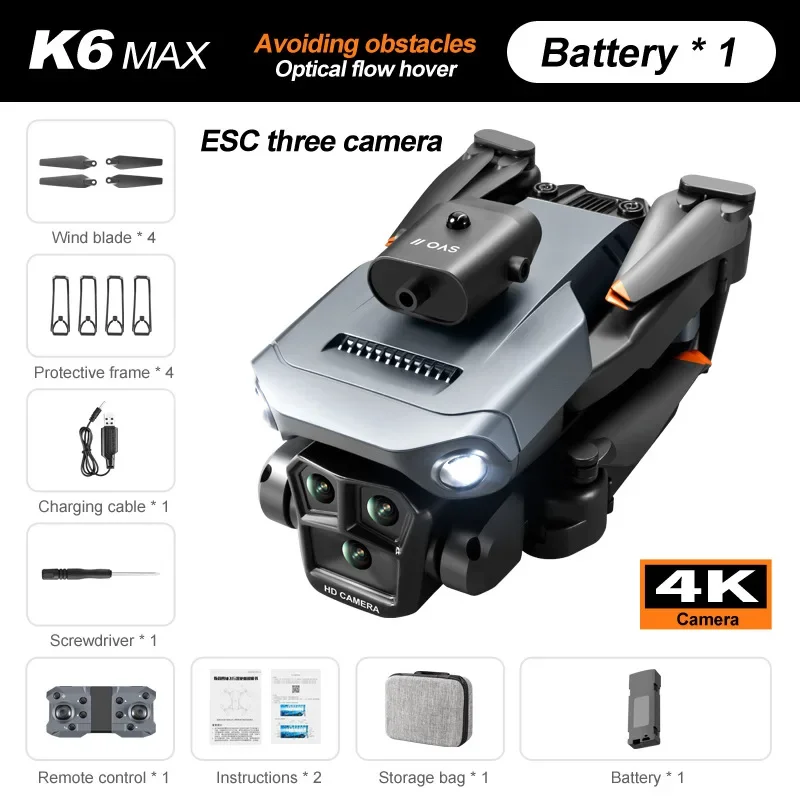 

2024K6 MAX Drone Obstacle Avoidance 4K HD ESC Tripple Wide Angle Cameras Optical flow positioning Foldable FPV Height Hold Drone