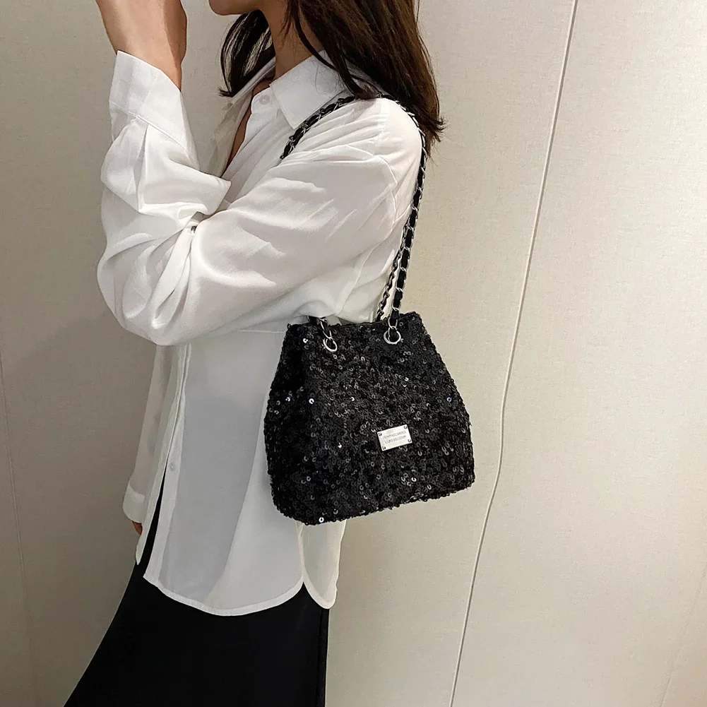 Sequins Handbags Silver Bag Women Crossbody Bag Bling Fashion Lady Bucket Handbags Girls Glitter Purses Shoulder Bag Clutch 2023