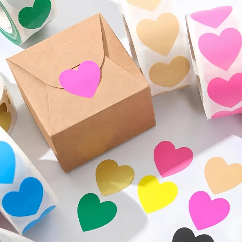 500 Stück/Rolle 2,5 cm bunte Herz-Aufkleber, Etiketten, Belohnungs- und Dekorationsaufkleber für DIY-Hochzeitsdekoration, Geschenkverpackung, Scrapbooking – Detail 4