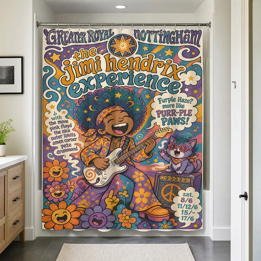 Waterproof Shower Curtain Jimi Hendrix Experience Psychedelic Music Bathroom Decor Hippie Retro Groovy Art Curtain Home Accessor