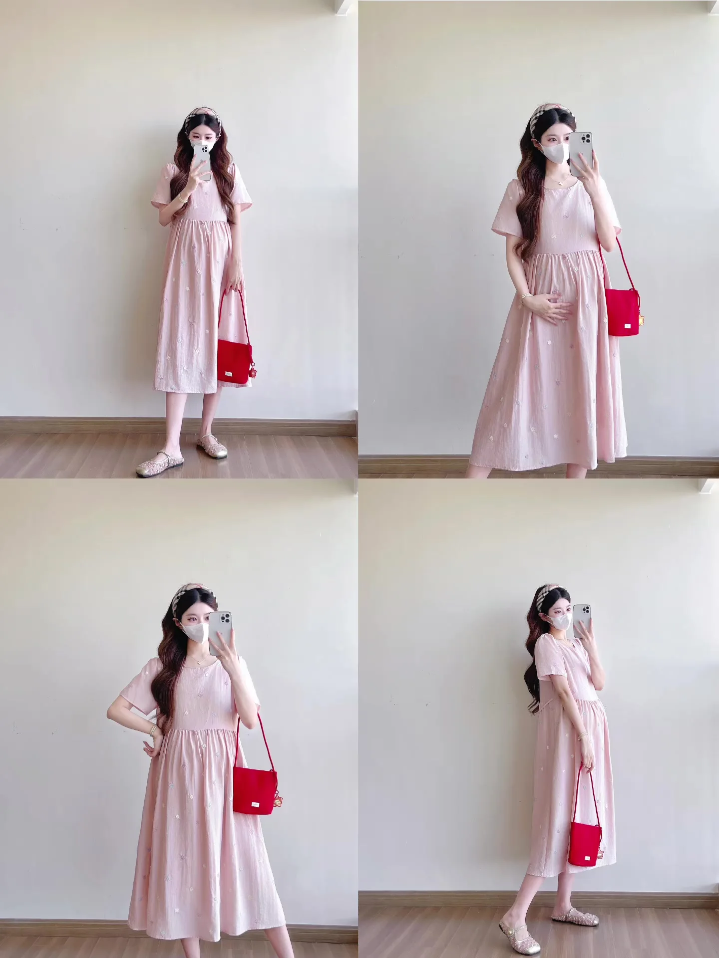 2025 New Maternity Dress Slimming Hip-Covering Embroidered Dress Petite-Friendly Sweet Korean Style Long Dress Pregnancy Women