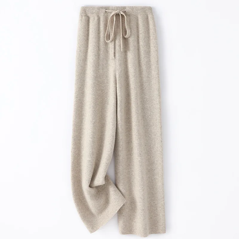 الخريف الشتاء الصوف النساء بنطال ذو قصة أرجل واسعة النساء فضفاضة تمديد مستقيم Dra Camere الصلبة عارضة النساء السراويل