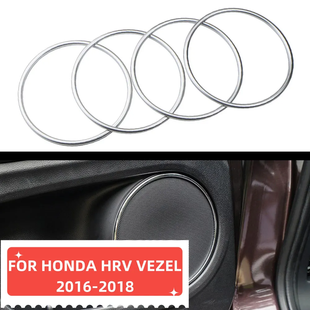 4Pcs Chrome Car Door Stereo Speaker Circle Cover Ring Trim for Honda HR-V HRV Vezel 2016 2017 2018 2019 2020 Accessories