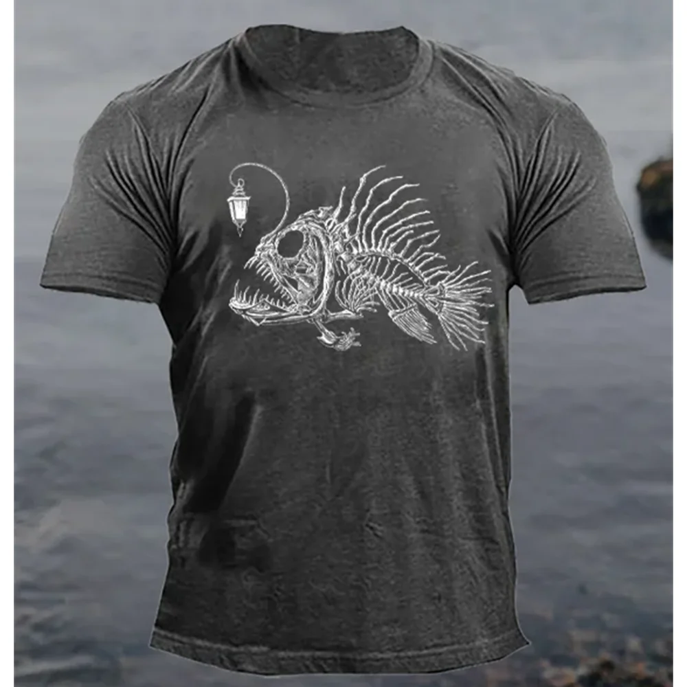 Animal T-Shirt For Men Lantern Fish 3d Print Horror Elements Men'S Tops Summer Tees Loose Oversized-Shirt Street Casual Clothing