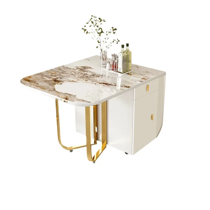 European Nordic White Table Gold Drawer Storage Rectangular Wood Dining Table Small Extendable Mesa Plegable Kitchen Furniture