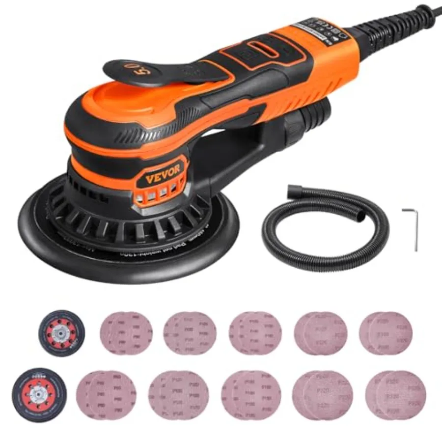 

Random Orbital Sander 5 and 6-Inch, 350W Brushl Orbital Sander, 10, 000 PRM 6 Variable Speed Electric Palm Sander with 20PCS Sa
