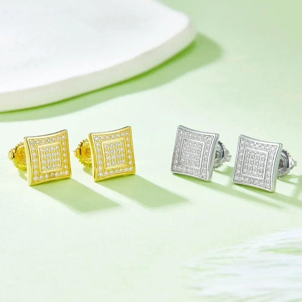 

LinkerLove Moissanite Stud Earring for Women Gold Plated S925 Sterling Silver Square Diamond Earrings Party Fine Jewelry Gifts