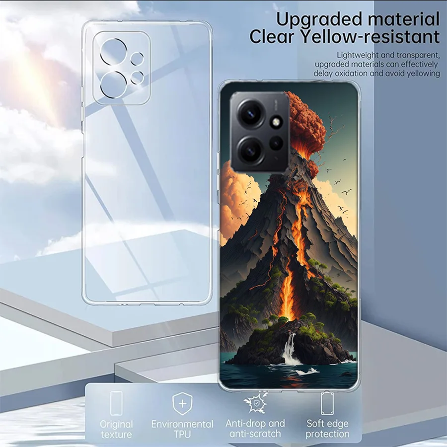 Volcanic Eruption Luxury Phone For Xiaomi Redmi Note 13 Pro 5G Plus 12 12C 10 10A 10C 9 9A 9C 9T 8 8A K60 K70 Pro 10X S2 7 7A 6