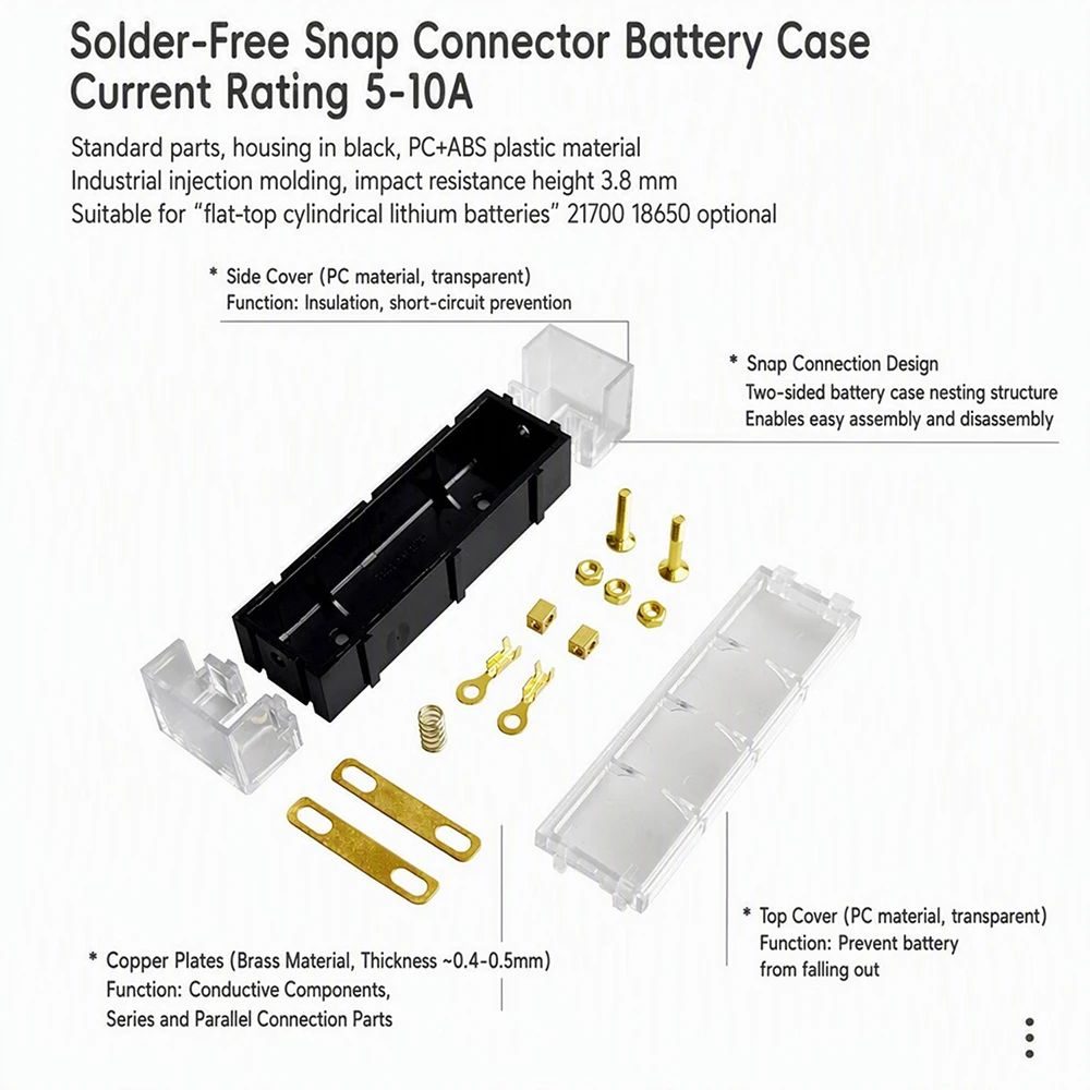 18650 21700 Battery Holder Storage Without Welding Lithium Battery Storage Box Power Bank Case DIY Splicable Battery Slot