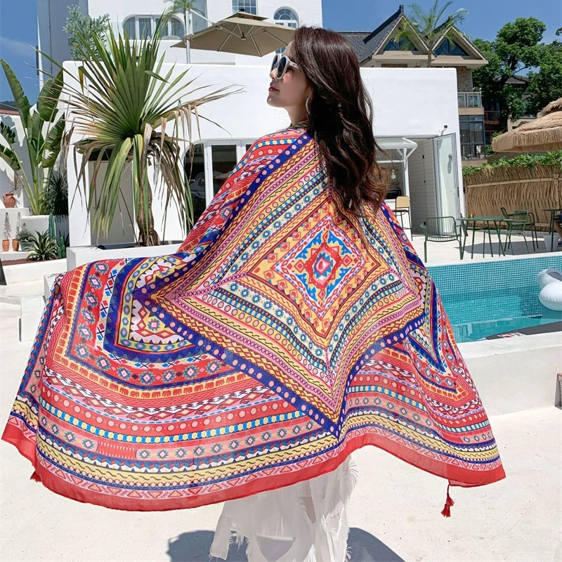 90x180cm 9 Styles Print Bohemian Suncare Beach Dress Bikini Sarong Wrap Scarf Long Women Brazilian Swimsuit Bathing Cover-ups