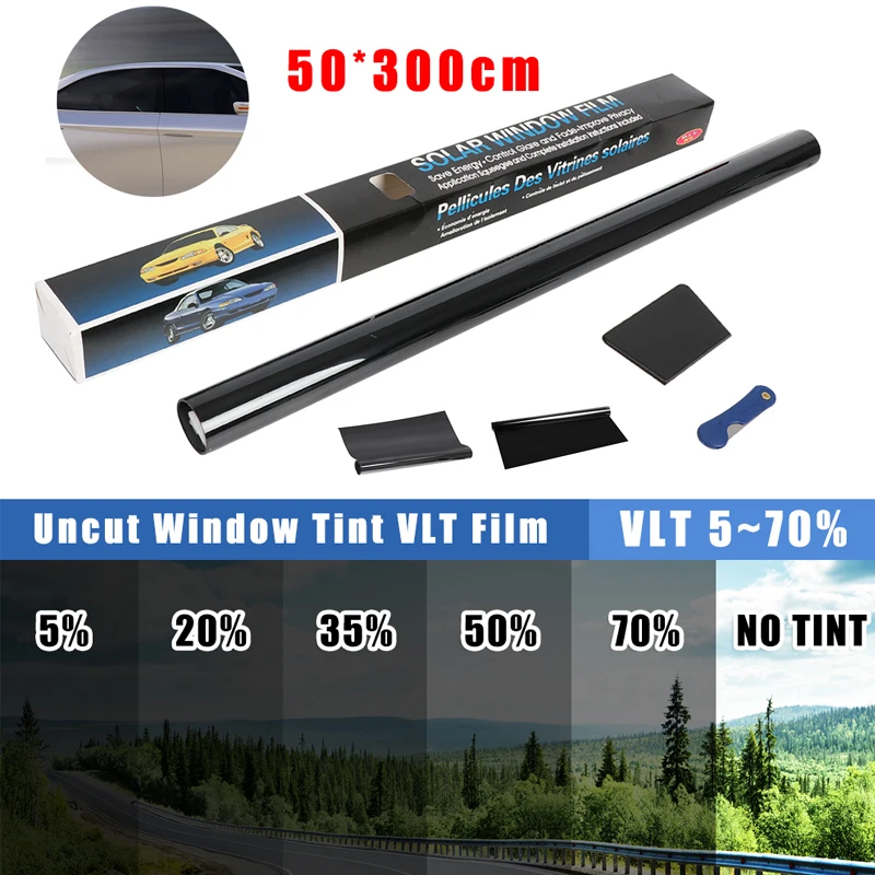 

1 Roll 5/20/35/50/70 Percent VLT Window Tint Film Car Glass Sticker Sun Shade Film Summer UV Protctor Car Sticker Film 50x300cm